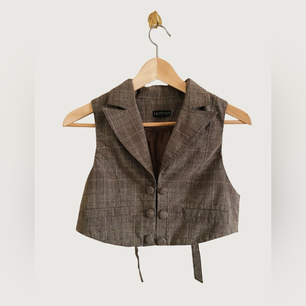 Vintage Y2K Suduction Fashion Mini Plaid Vest